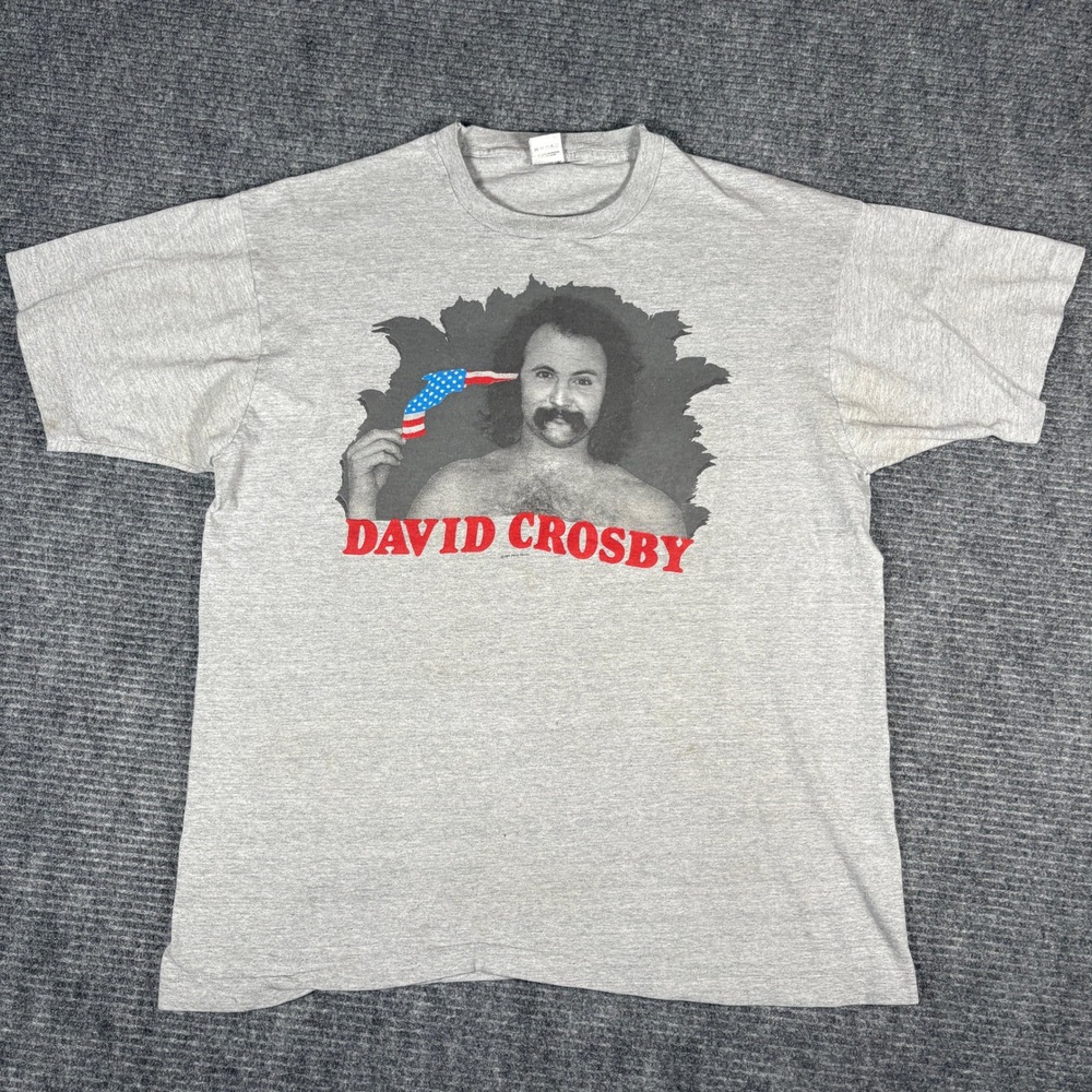 Vintage David Crosby T Shirt XL Gray Fruit of the Loom Graphic Tee 90s